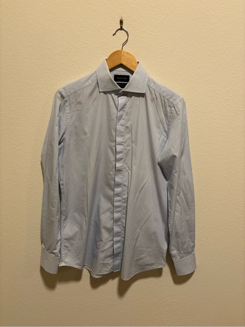 Massimo Dutti Light Blue Men's Dress Shirt small dot tessuto Italiano